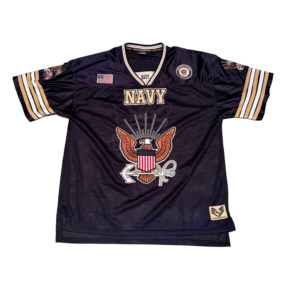 Rapid Dominance‎ Jersey Mens Large Navy Blue US Navy Eagle Anchor Mesh V-Neck